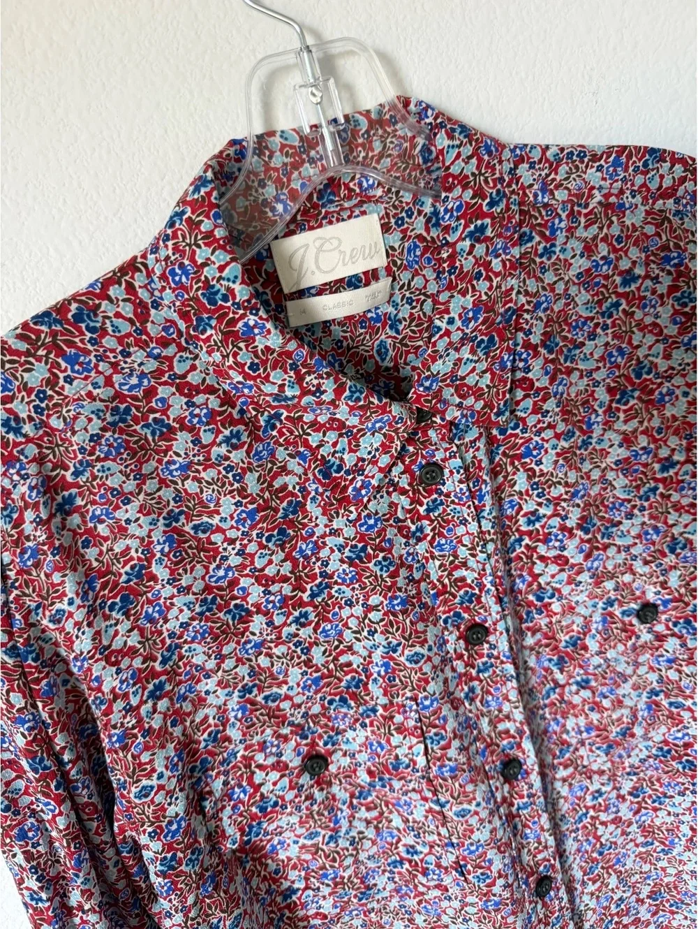 J. Crew 100% Silk Long Sleeve Button Up Floral Classic Shirt Women's Size 14